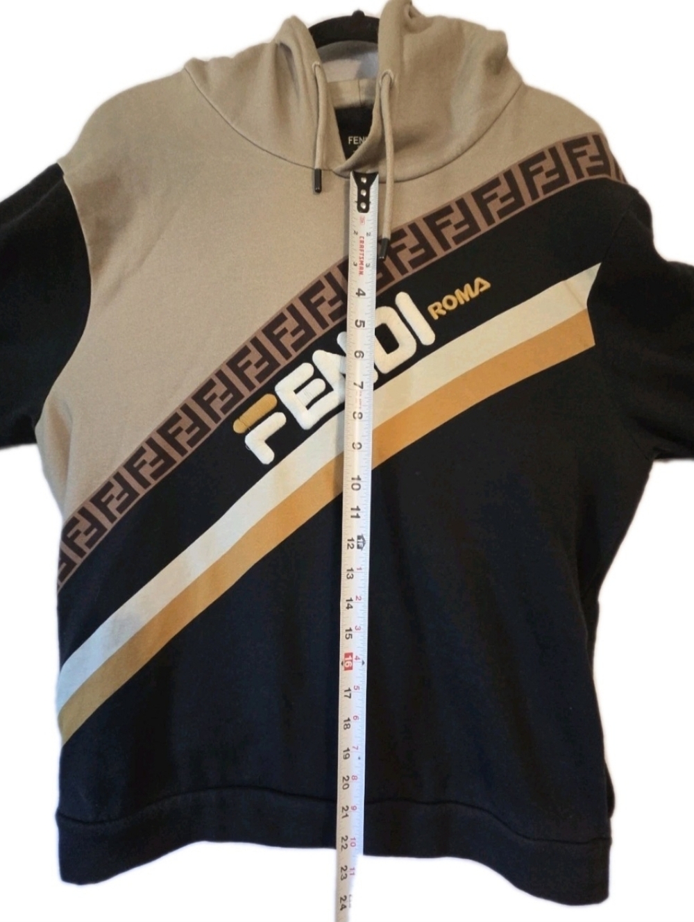 RARE Fendi x Fila Monogram Hidden Pocket Black / Beige Hoodie XXL - Picture 13 of 16